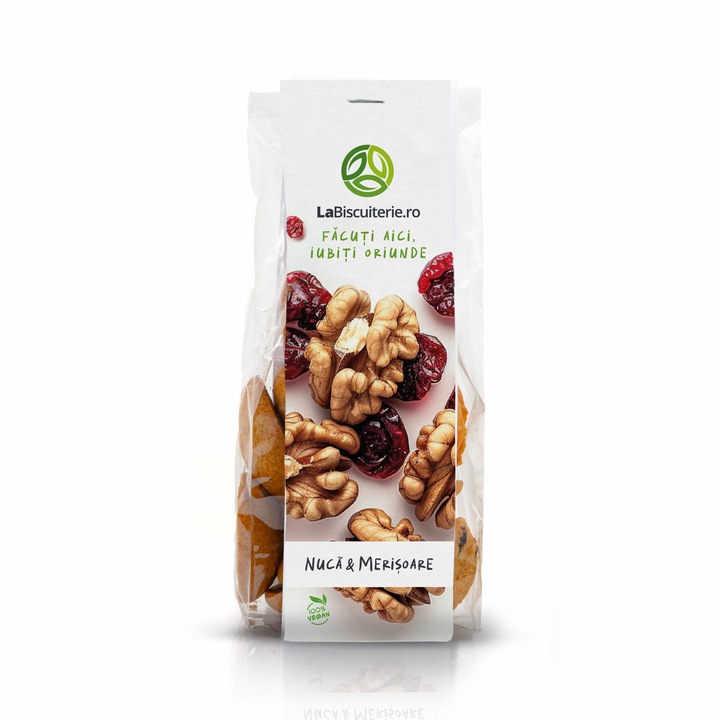 Biscuiti Vegani Fara Zahar Adaugat, cu Nuca si Merisoare, 120g