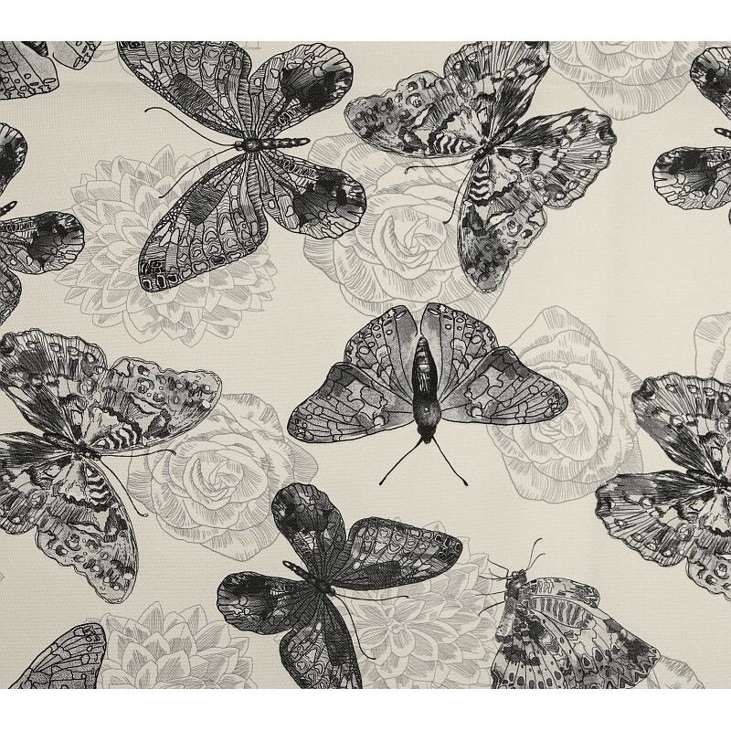 Material textil tapiterie Sani BUTTERFLY 01, Alb / Negru