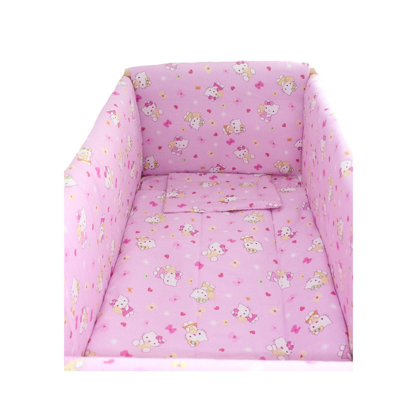 Lenjerie patut 7 piese, Maxi, Hello Kitty, roz deschis, 120x60cm