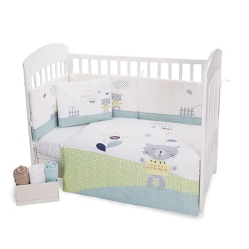 Lenjerie patut cu 6 piese cu protectie laterala Cat Lovely Day 60x120 cm Lenjerie patut cu 6 piese cu protectie laterala Cat Lovely Day 60x120 cm