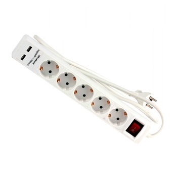 Prelungitor electric cu 5 prize si 2 porturi USB Troy T24025, 1.4 m Prelungitor electric cu 5 prize si 2 porturi USB Troy T24025, 1.4 m