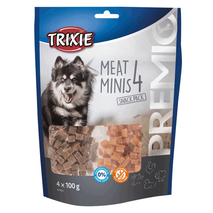 награди за кучета Reward Trixie Premio 4 Meat Minis кубчета с пиле/патица/говеждо/агнешко 4 × 100 g 31852