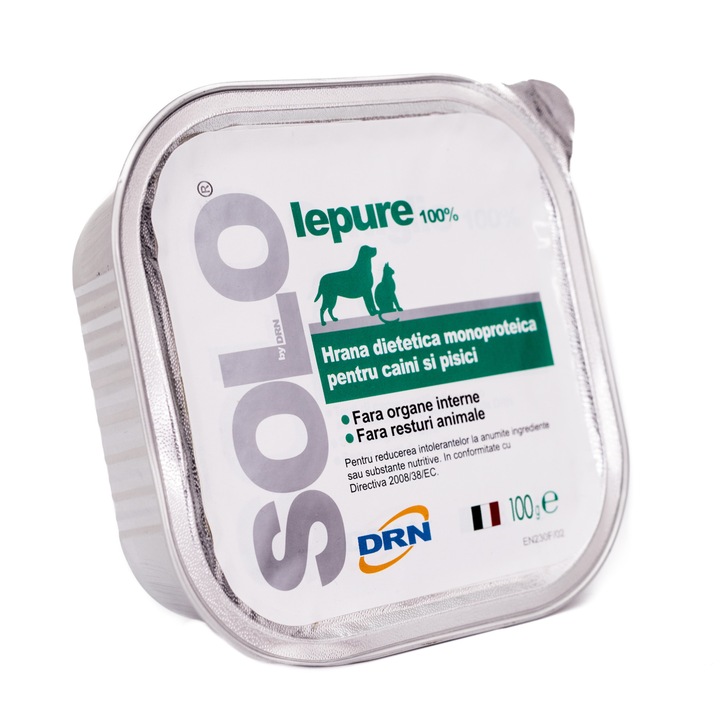 Hrana pentru caini, Solo, conserva monoproteica, carne de iepure, 100 g