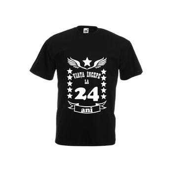 Tricou barbatesc personalizat viata incepe la 24 ani negru XL Tricou barbatesc personalizat viata incepe la 24 ani negru XL