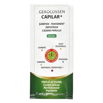 Sampon Gerocossen Tratament Impotriva Caderii Parului: Cu Chinina, Ginseng, Procapil - Plic 15 Ml Box Display 50 Buc + 10 Buc Cadou Sampon Gerocossen Tratament Impotriva Caderii Parului: Cu Chinina, Ginseng, Procapil - Plic 15 Ml Box Display 50 Buc + 10 Buc Cadou