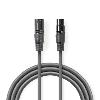 Cablu digital XLR 3-pini tata - XLR 3-pini mama, 5m, gri, Nedis Cablu digital XLR 3-pini tata - XLR 3-pini mama, 5m, gri, Nedis