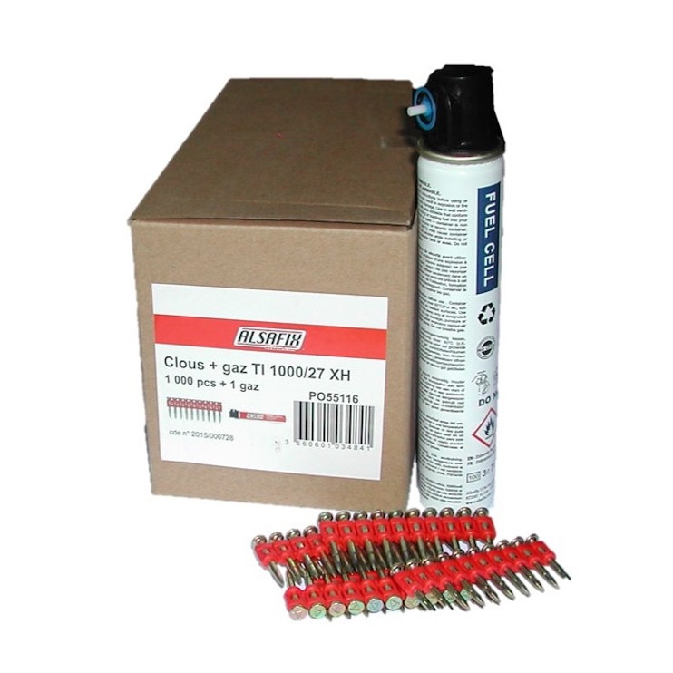 Cuie pentru beton, Alsafix TI 1000, Xtra Hard, 3x27 mm - set 1.000 cuie + 1 tub de gaz