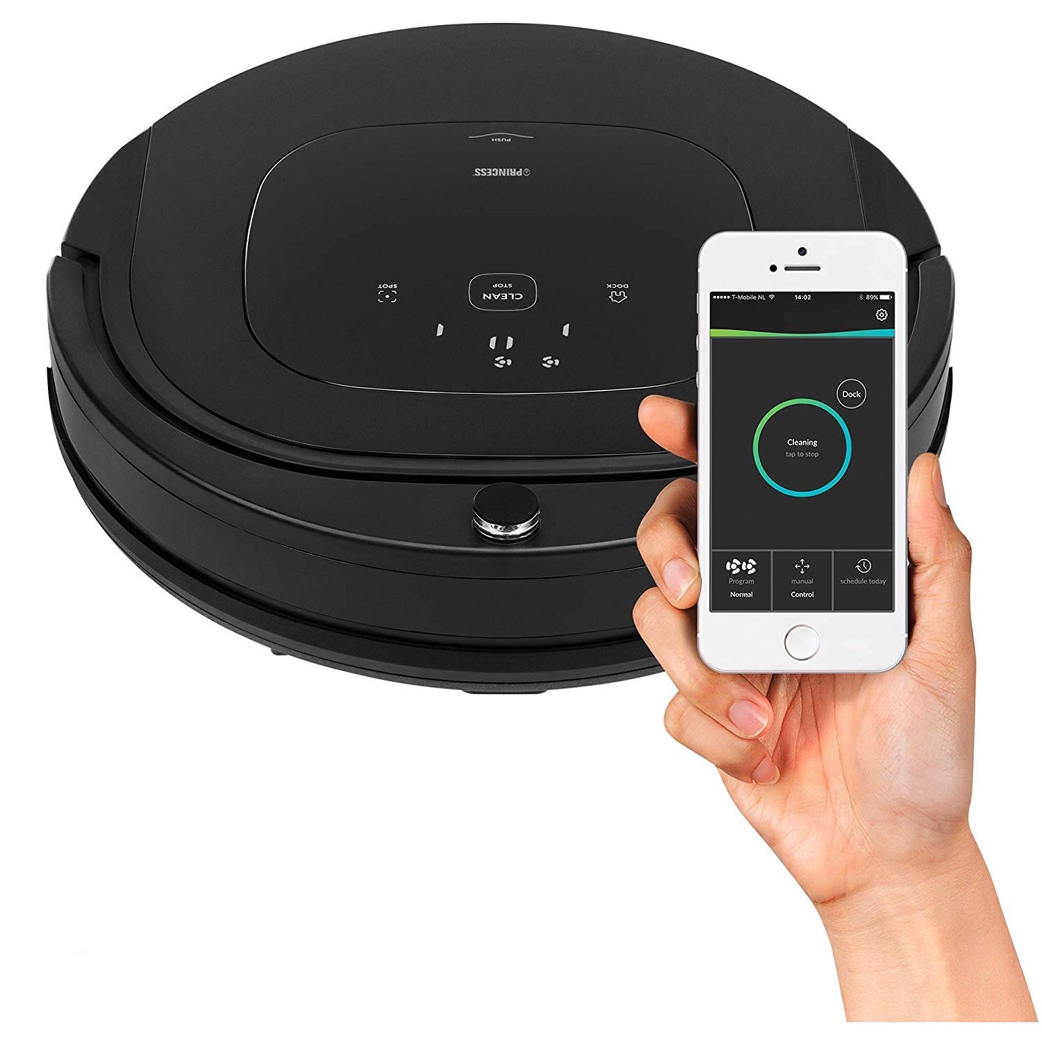 Aspirator robot Princess 339000 Deluxe, Wifi, Filtru HEPA, 7 rute de curatare, Control vocal, Control IOS/Android, Negru