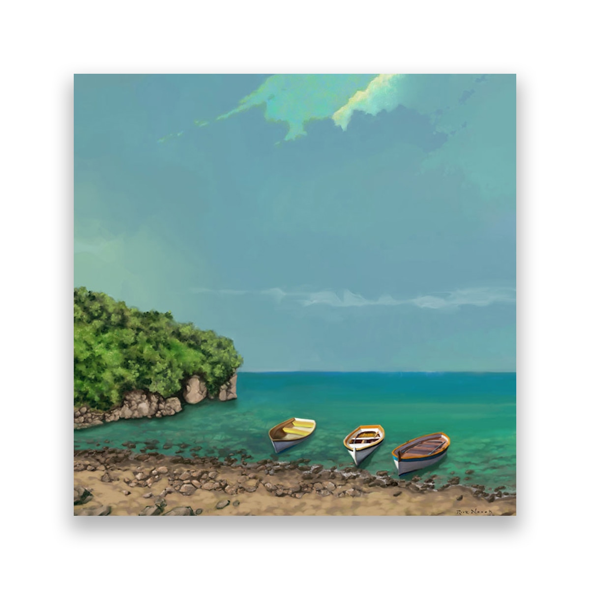 Tablou Canvas - Ocean, Barci, Mal, Insula, 80 x 80 cm