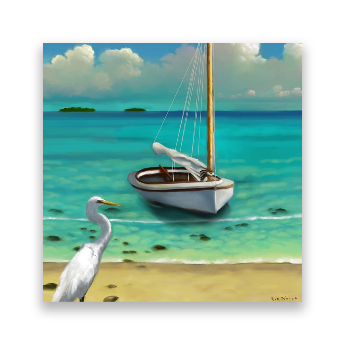 Tablou Canvas - Ocean, Barza, Barca, Insula, 80 x 80 cm