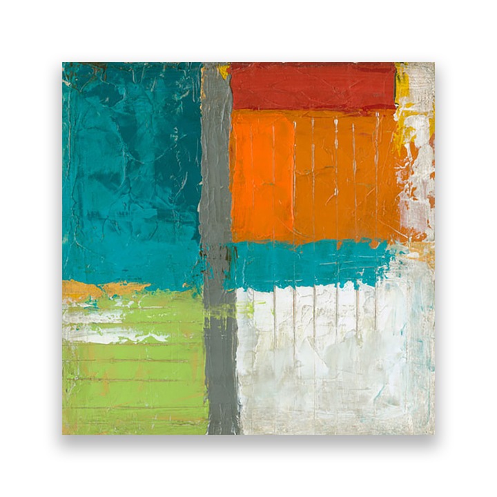 Картина на платно - Абстракция, Многоцветно, Оранжево-синьо, 80 x 80 cm