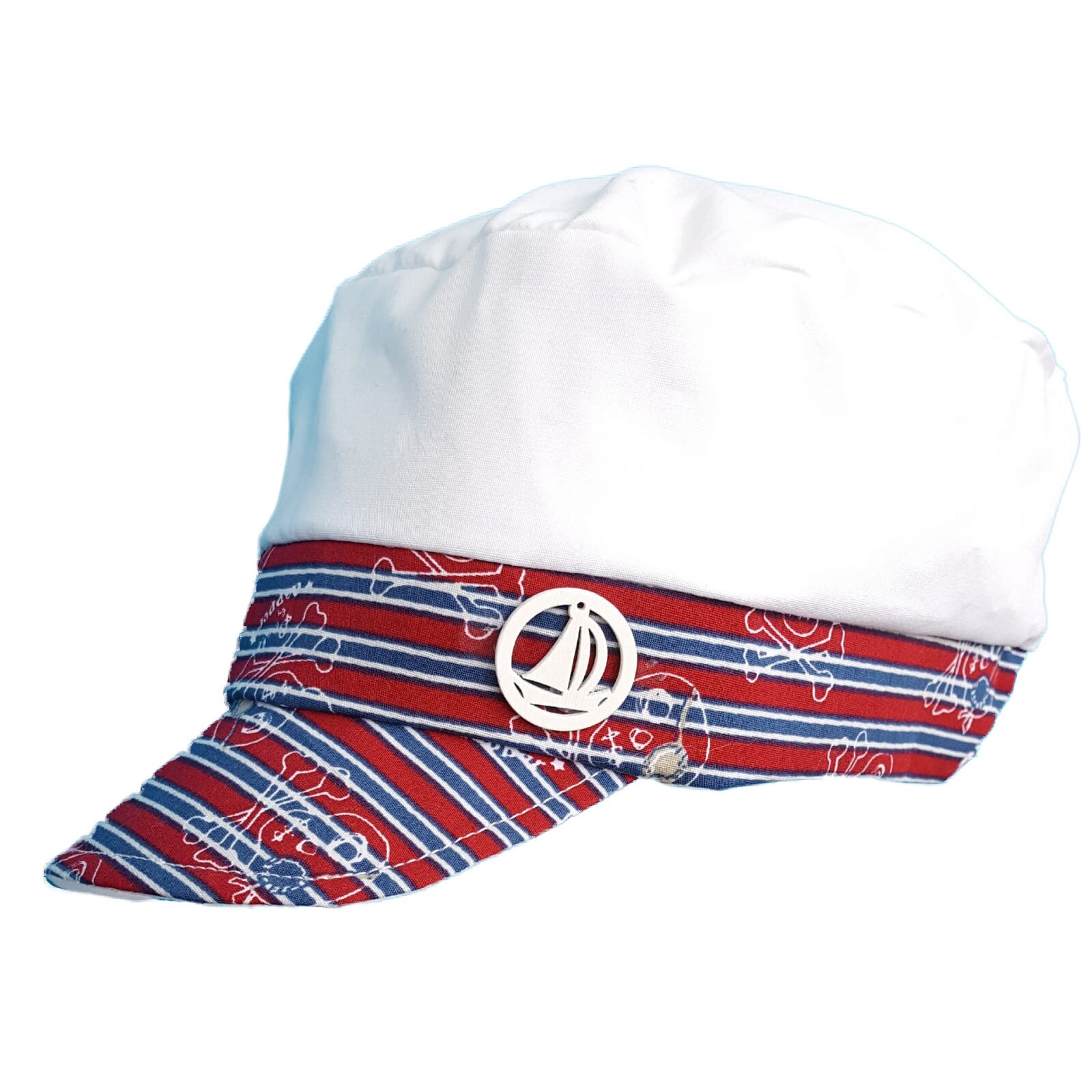 Sapca de vara Mic Pitic cu cozoroc grena si decor tema marina, alb, Alb