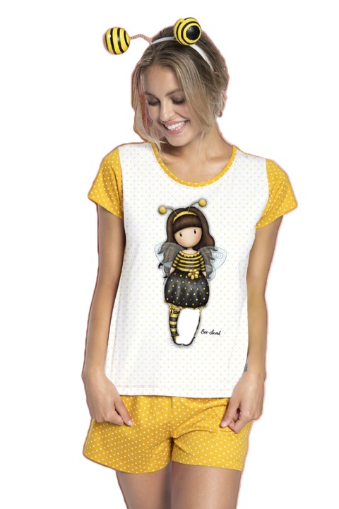 Pijama dama cu tricou Gorjuss - Bee Loved, scurta, bumbac, S