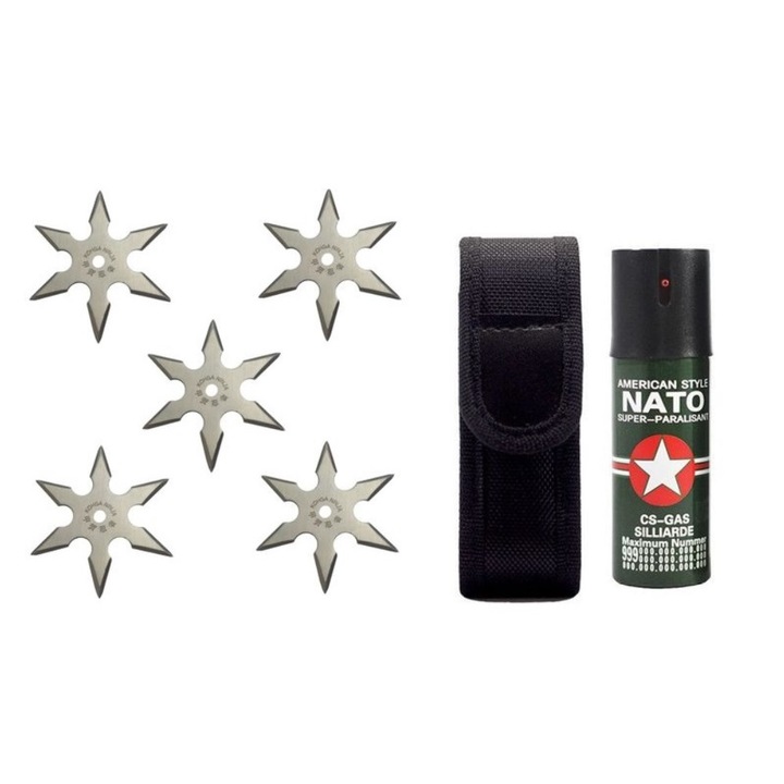 Pachet format din set 5 stelute cu 6 colturi, husa individuala si spray Nato 60 ml BRT-033