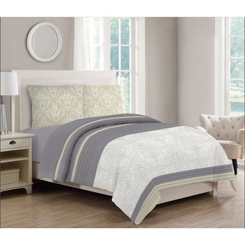 Lenjerie de pat Kring pentru doua persoane, bumbac satinat, 205 TC, Bej/Gri Lenjerie de pat Kring pentru doua persoane, bumbac satinat, 205 TC, Bej/Gri