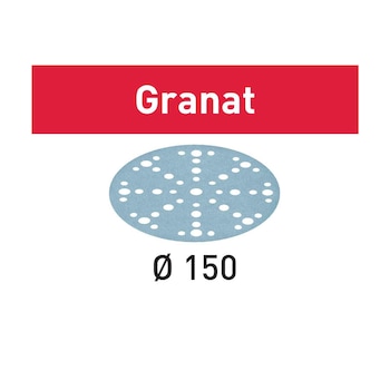 Foaie abraziva Festool Granat STF diametru 150 mm, 48 perforatii, granulatie P60, 10 bucati pe pachet Foaie abraziva Festool Granat STF diametru 150 mm, 48 perforatii, granulatie P60, 10 bucati pe pachet