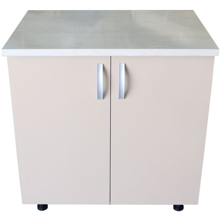 Masca pentru chiuveta cu 2 usi 80 cm Zebra, wenge/Cappuccino lucios, cu blat Travertin, 80 x 85 x 60 cm