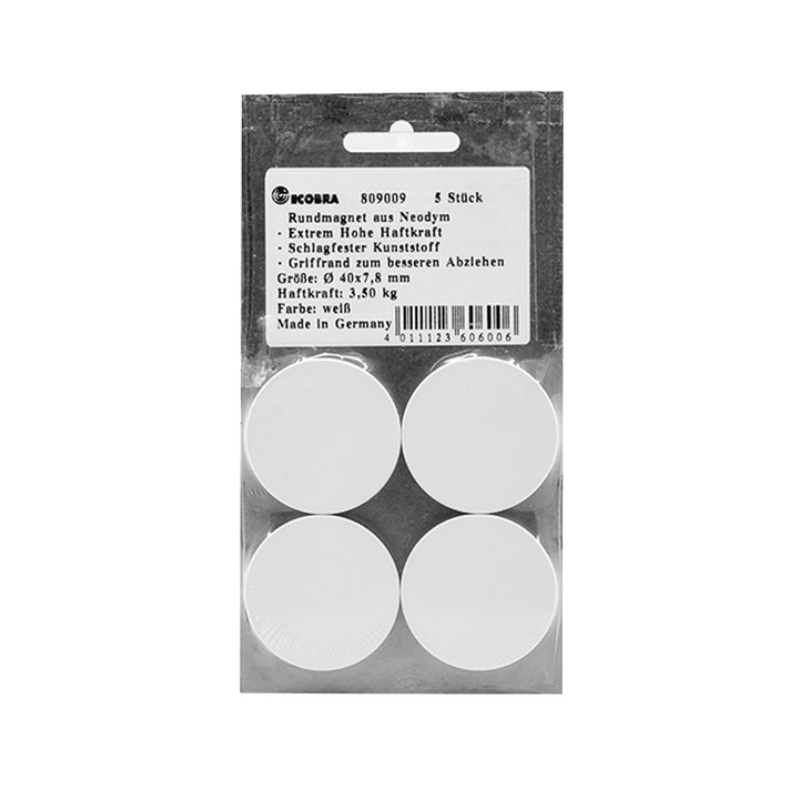 Magnet Ecobra Power rezistenta agatare 3.5 Kg, 5Buc/Set, Alb