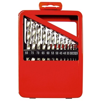 Set burghie pentru metal, 1-10 mm (din 0,5 in 0,5 mm) 19 buc, coada cilindrica, cutie-metal, MTX Set burghie pentru metal, 1-10 mm (din 0,5 in 0,5 mm) 19 buc, coada cilindrica, cutie-metal, MTX