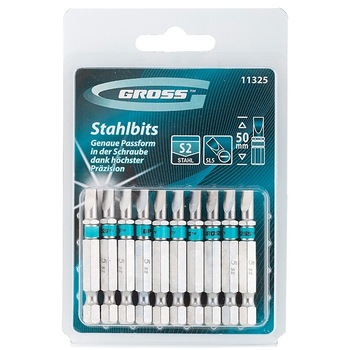 Set biti SL5 x 50mm, otel S2, 10 buc., GROSS Set biti SL5 x 50mm, otel S2, 10 buc., GROSS