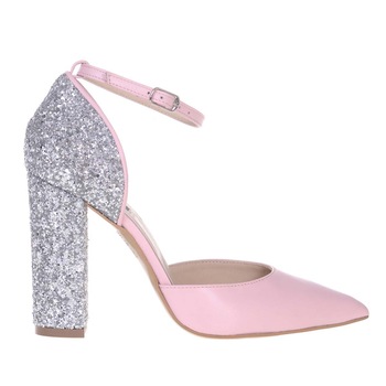 Pantofi Dama Stiletto Piele Naturala si Glitter, Roz Pantofi Dama Stiletto Piele Naturala si Glitter, Roz
