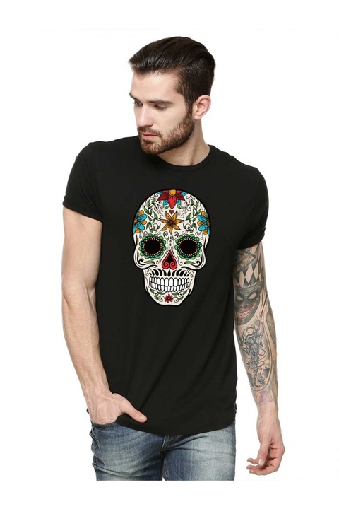 Tricou barbati negru - Sugar Skull Colorful, M