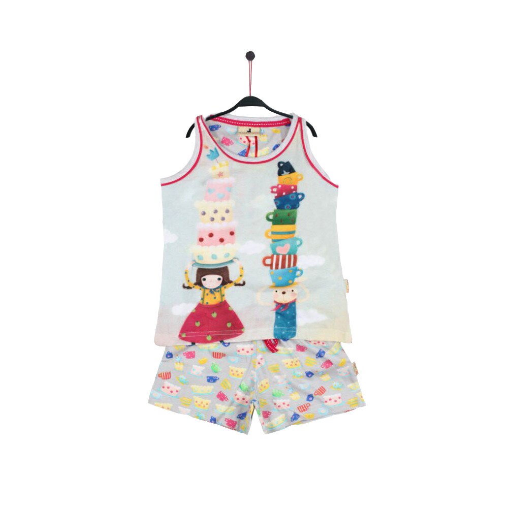 Pijama copii cu maiou Kori Kumi - Tea Party, scurta, bumbac
