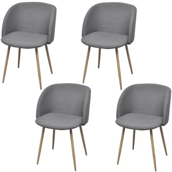 Set de 4 scaune de bucatarie, vidaXL, Tapiterie textila, 55 x 64,5 x 78,5 cm, Gri deschis