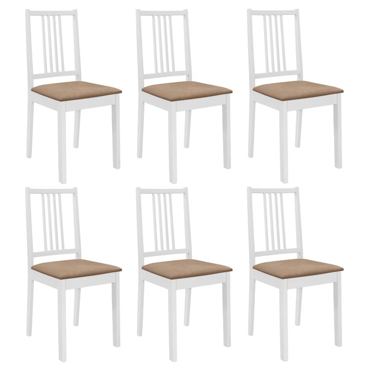 Комплект от 6 стола, Zakito Europe, Дърво/Полиестер, 40 x 49 x 88,5 см, Бяло/Кафяво