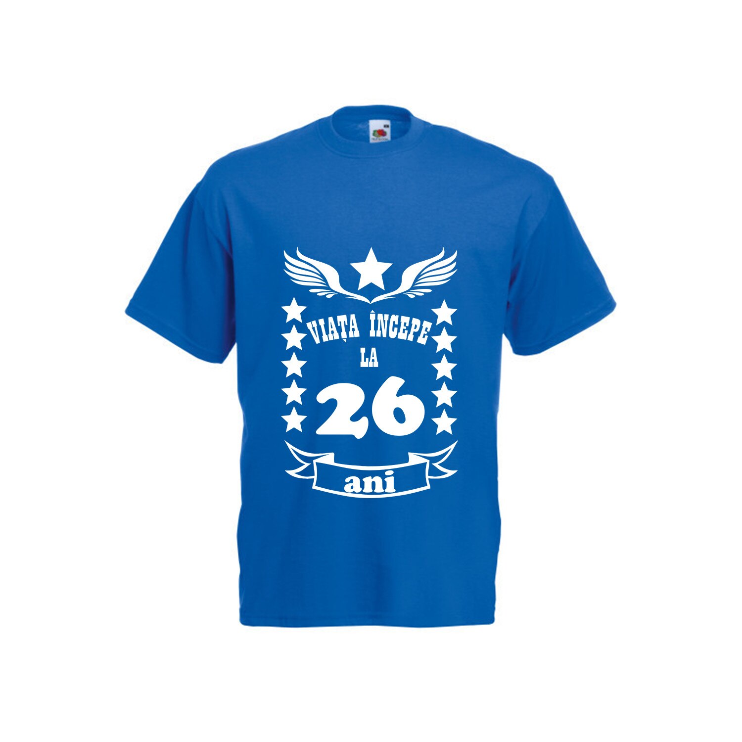 Tricou barbatesc personalizat viata incepe la 26 ani albastru S