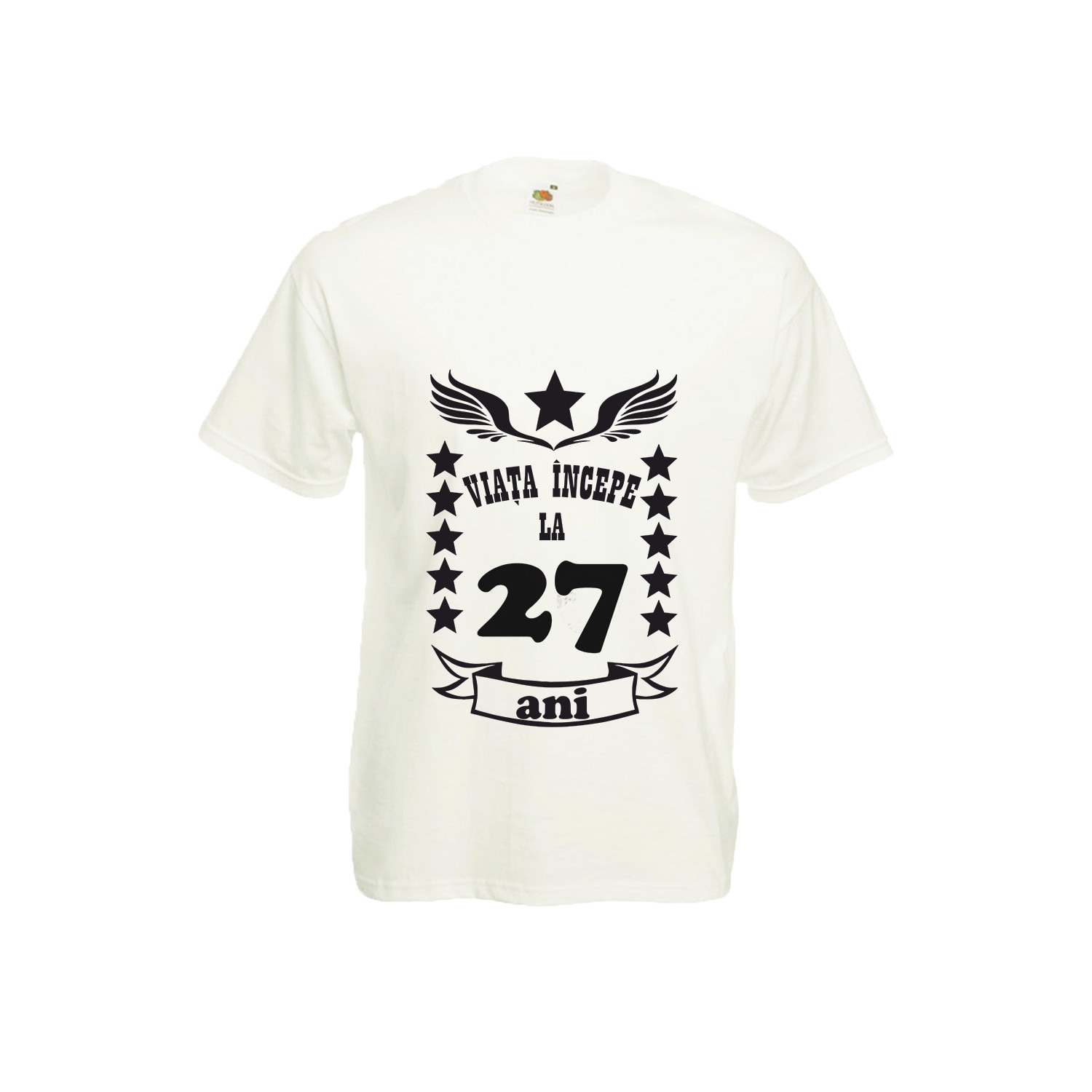 Tricou barbatesc personalizat viata incepe la 27 ani alb M