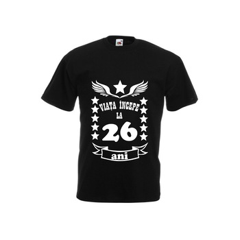 Tricou barbatesc personalizat viata incepe la 26 ani negru L Tricou barbatesc personalizat viata incepe la 26 ani negru L