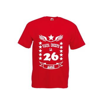 Tricou barbatesc personalizat viata incepe la 26 ani rosu L Tricou barbatesc personalizat viata incepe la 26 ani rosu L