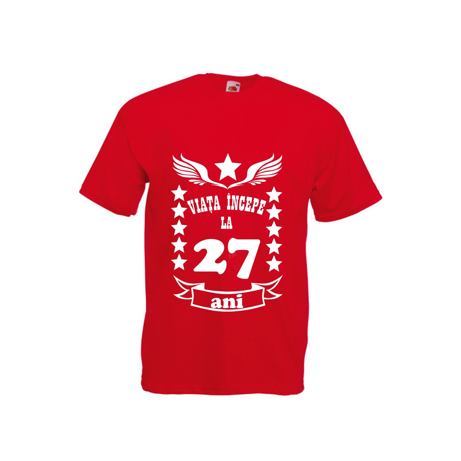 Tricou barbatesc personalizat viata incepe la 27 ani rosu S