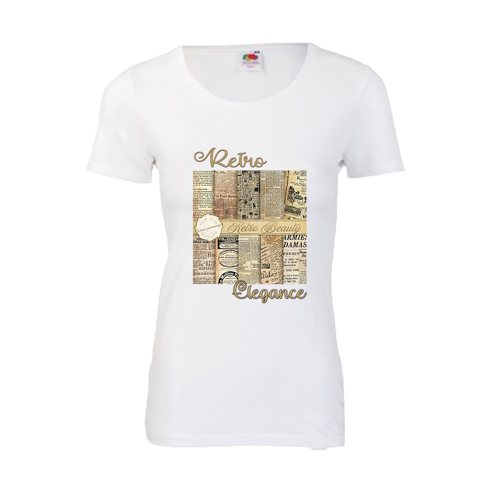 Tricou dama personalizat DTG Newspaper retro beauty alb S