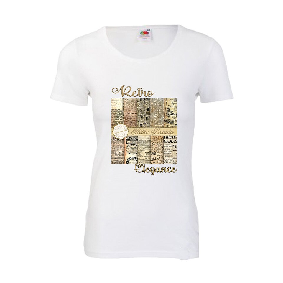 Tricou dama personalizat DTG Newspaper retro beauty alb L