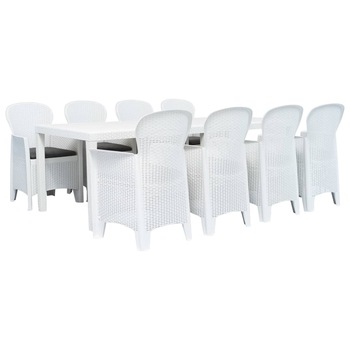 Set mobilier de gradina, 9 piese, vidaXL, 220 x 90 x 72 cm, Alb, plastic aspect ratan Set mobilier de gradina, 9 piese, vidaXL, 220 x 90 x 72 cm, Alb, plastic aspect ratan