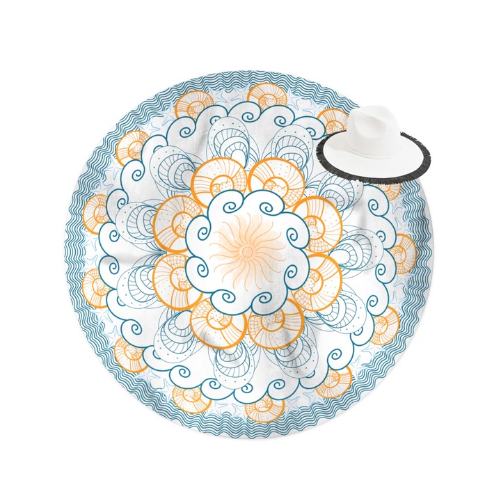Кръгла Постелка за Плаж, CreateYourPlace, Ф150см, дигитален печат, White