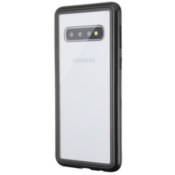 Защитен калъф за Samsung Galaxy S10 Magnetic, Черен, с премиум защитен стъклен гръб