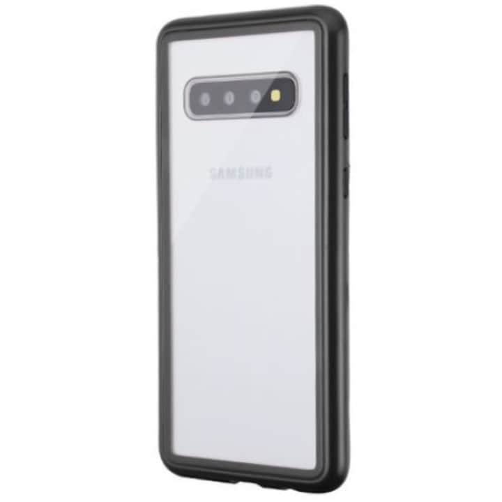 Защитен калъф за Samsung Galaxy S10 Plus Magnetic, черен, с премиум защитен стъклен гръб