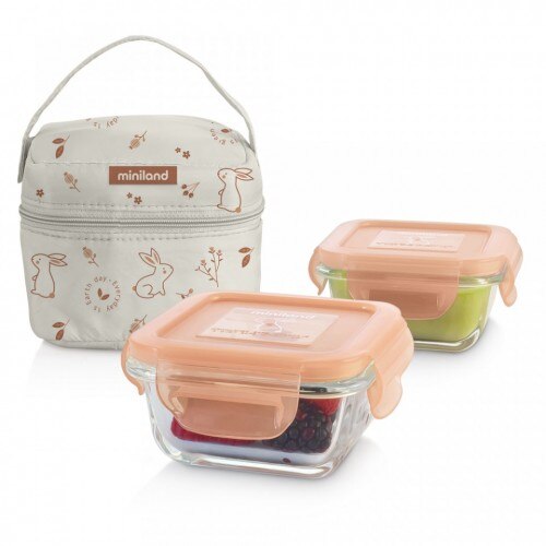 Set Miniland Baby 2 Recipiente din Sticla 160 ml cu Gentuta, Bunny
