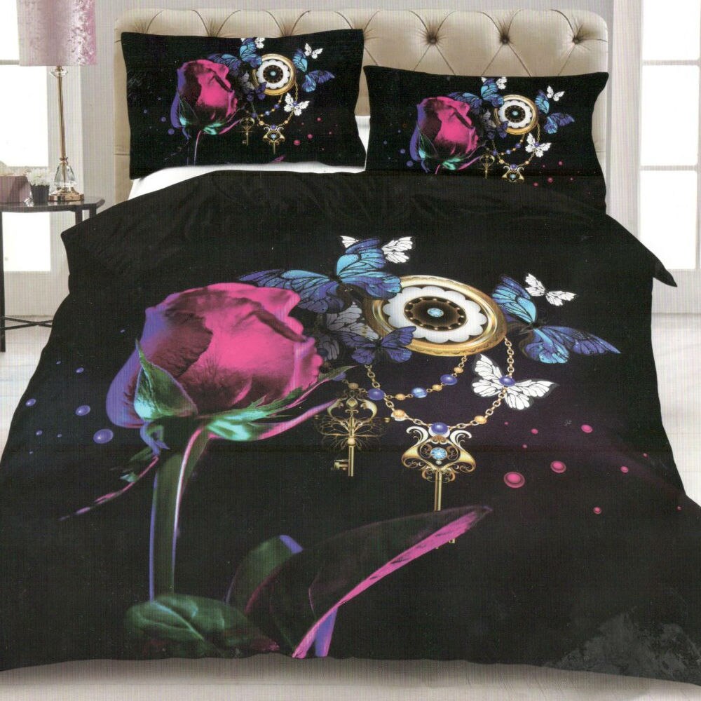 Lenjerie de pat, 3D, cu imprimeu , B-386, 4 piese, Multicolor