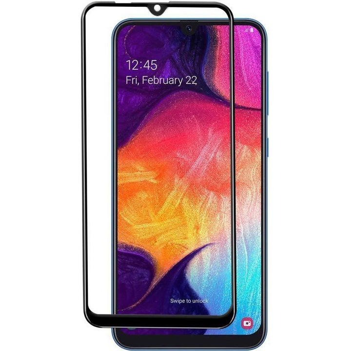 Folie protectie, Sticla, Compatibila cu Samsung A10, Adeziv complet, Transparent
