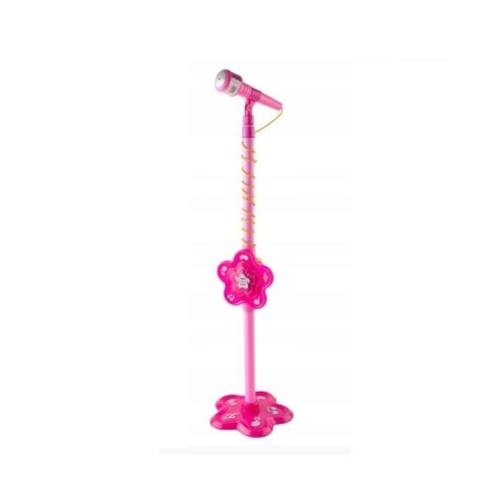 Gyerek karaoke készlet, mikrofon + állítható állvány beépített hangszóróval és Jack kábellel, rózsaszín