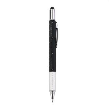 Pix multifunctional 6 in 1, MT Malatec, rigla, 2 surubelnite, touchscreen, nivela cu bula, metal, 14.8 cm, negru-argintiu Pix multifunctional 6 in 1, MT Malatec, rigla, 2 surubelnite, touchscreen, nivela cu bula, metal, 14.8 cm, negru-argintiu