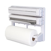 Dispenser triplu de bucatarie pentru rola de hartie, folie de aluminiu si folie alimentara, Alb
