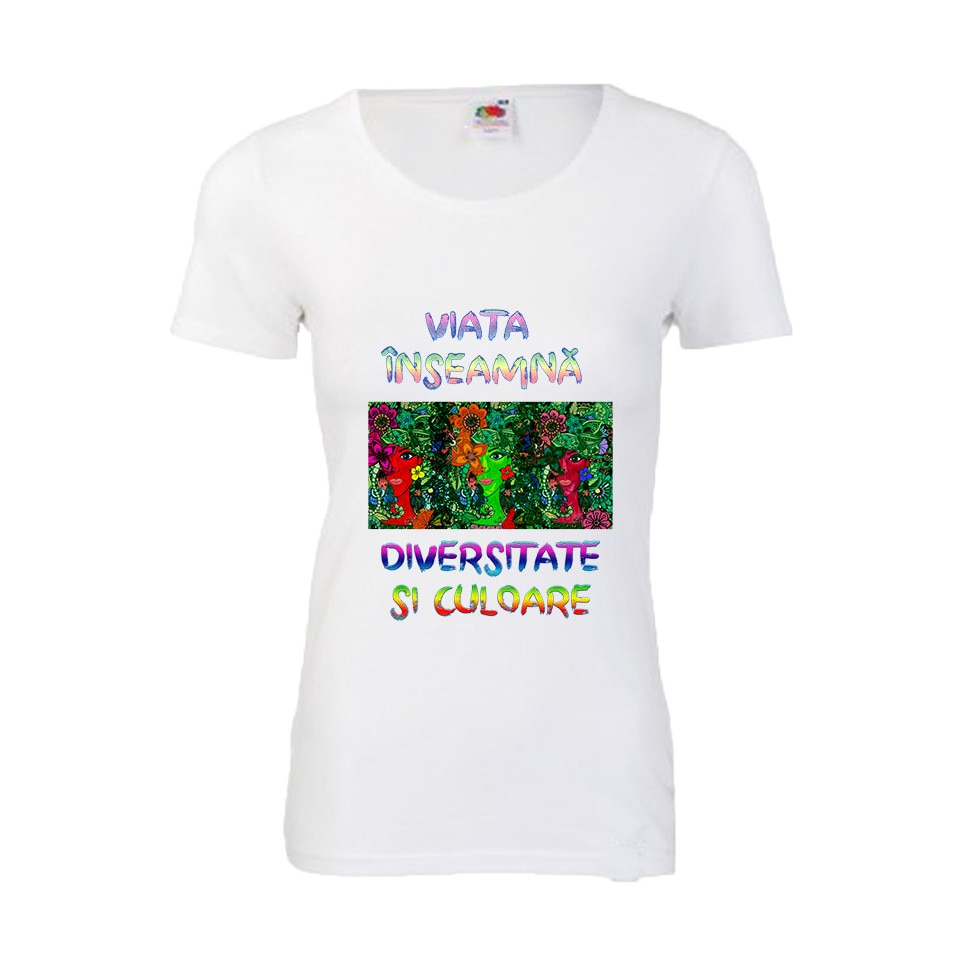 Tricou dama personalizat Viata inseamna diversitate si culoare alb 2XL