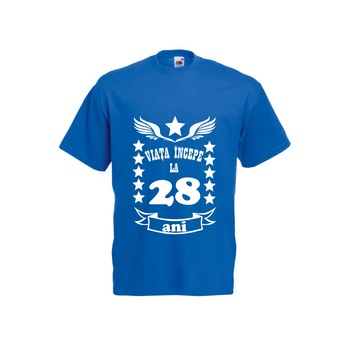 Tricou barbatesc personalizat viata incepe la 28 ani albastru L Tricou barbatesc personalizat viata incepe la 28 ani albastru L