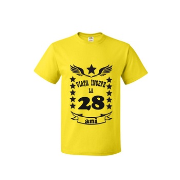 Tricou barbatesc personalizat viata incepe la 28 ani galben M Tricou barbatesc personalizat viata incepe la 28 ani galben M