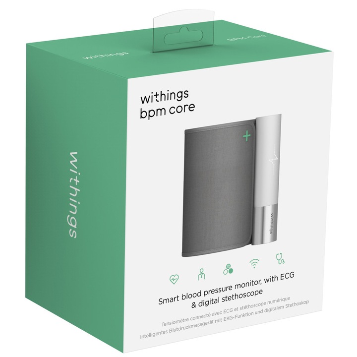 Апарат за измерване на кръвно налягане Withings BMP Core, Wifi синхронизация, Led екран, ЕКГ сензор, Дигитален стетоскоп